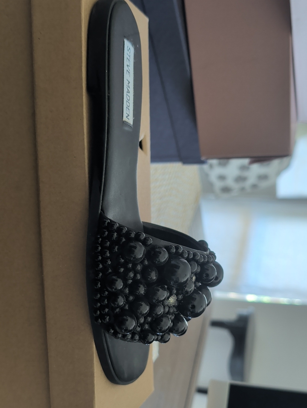 Steve Madden Black Beaded Slide Sandals - Picture 4 of 8